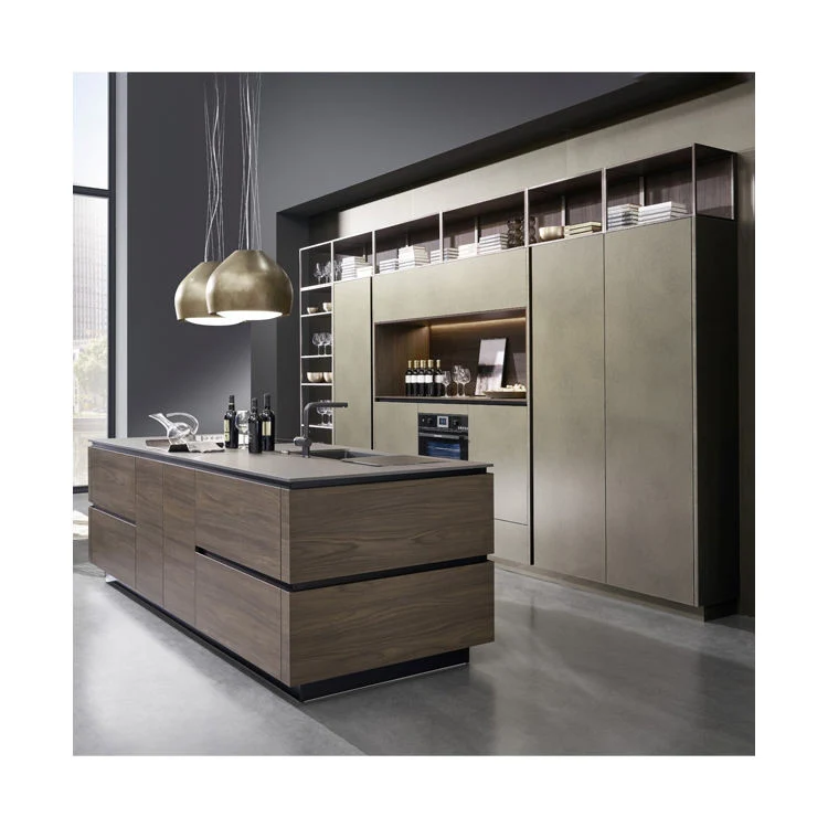 Benutzerdefinierte laminierte MDF-Platte Küchenschrank mit Holz Furnier Design Für ausziehbare Schublade Küchenschrank