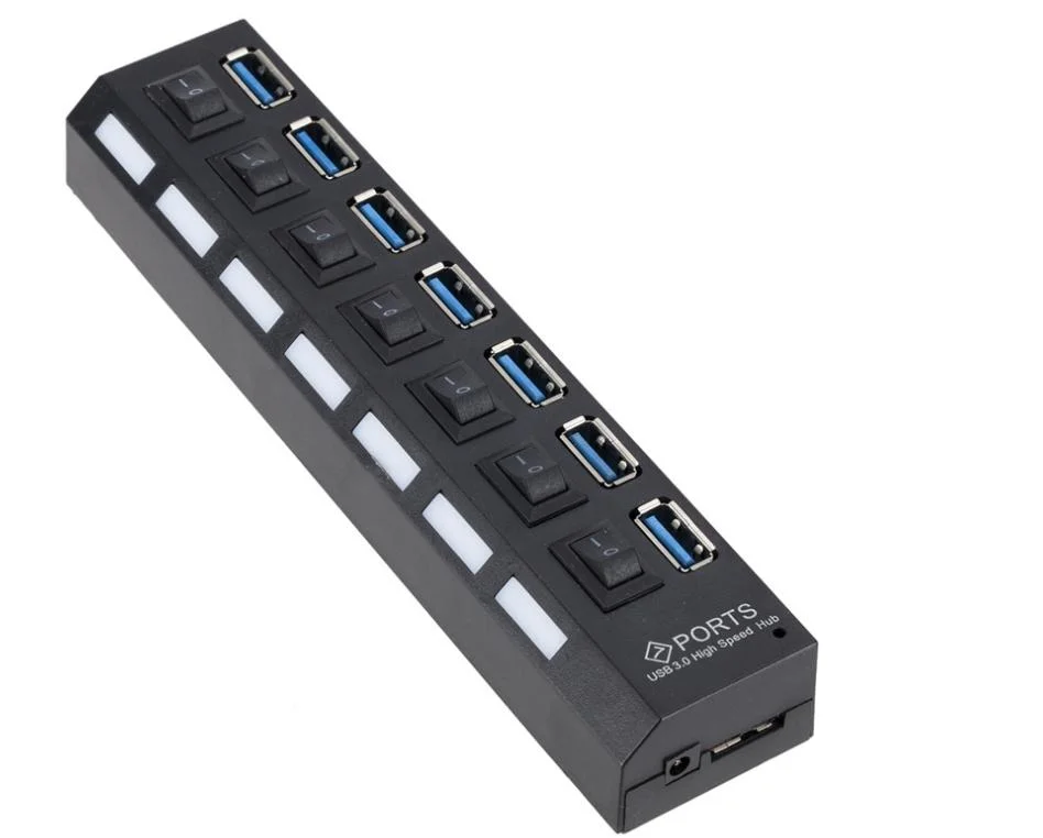 USB-Hub mit 3,0 7 Anschlüssen USB-Hochgeschwindigkeits-Hub mit Switch mit 7 Anschlüssen Nabe