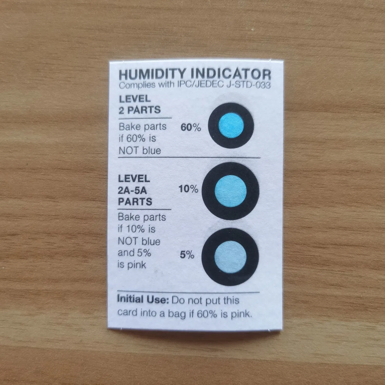 L'indicateur électronique utilisée à l'humidité (Hic dichlorure de cobalt libre/rose/bleu à 5% 10% 60%)