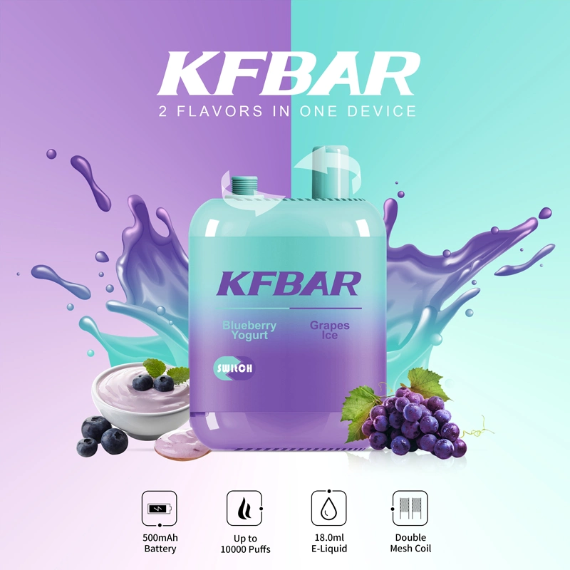 Новейший горячий продукт Kfbar 10000 шайб 2 в 1 Dual Frutity Flavors Disposable Vape Pod перезаряжаемый E сигарет