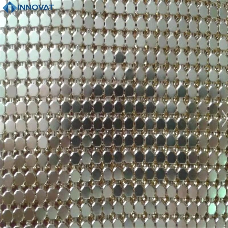 Metallic Sequin Gold Aluminum Gold Metal Chain Mesh Fabric for Clothing Curtain