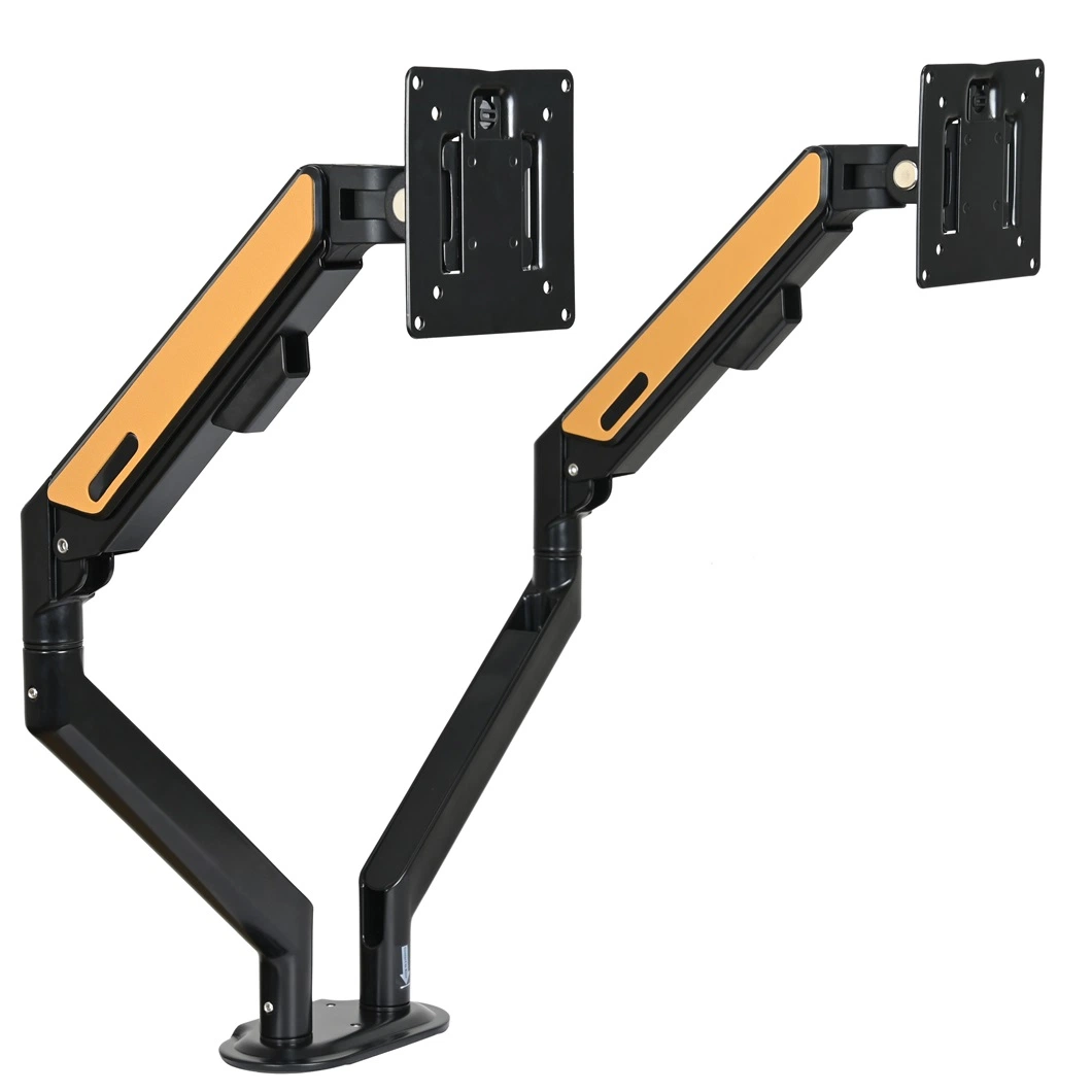 Yellow Leather Decoration Aluminium Alloy Dual Monitor Arm LCD Desk Mount Gas Spring Monitor Stand Arm Ws-Z200-Y