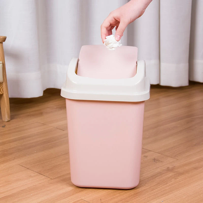 Large Capacity Household Garbage Bin Home Office Solid Color Waste Bin Shaking Lid Trash Can