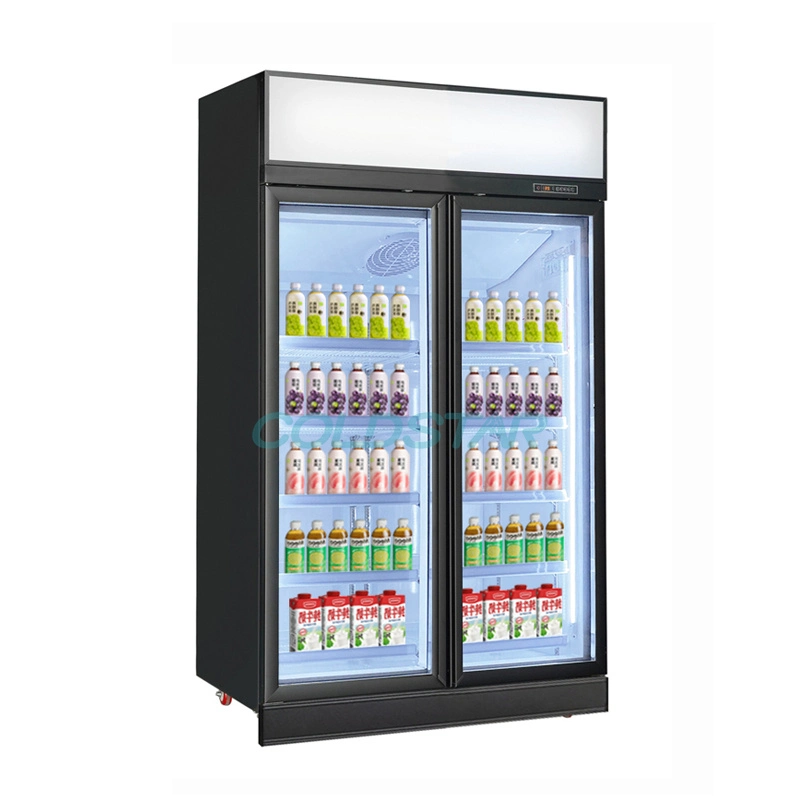 Supermarket Refrigerator 2 Door Direct Cooling Glass Display Rack