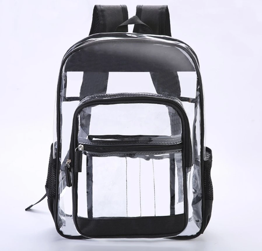 Viajes de mochila Multi-Pockets claro transparente de PVC Mochila Mochila escolar
