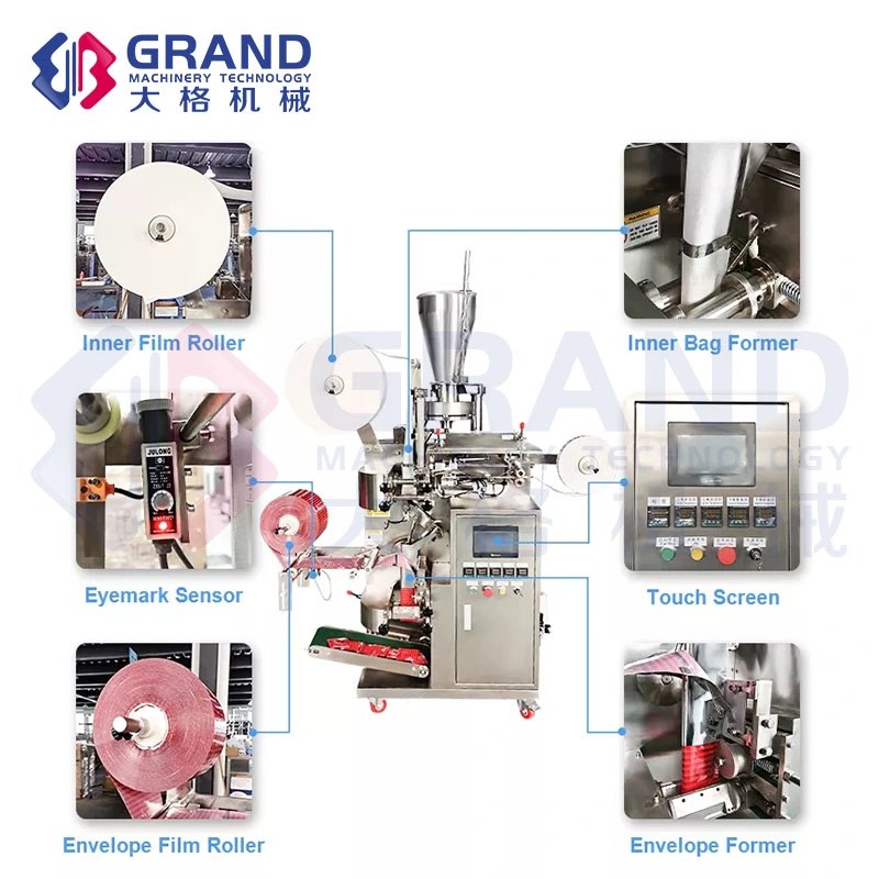 حقيبة شاي أوتوماتيكية مع عبوات التعبئة، ماكينة تعبئة الشاي، فلتر ورق الشاي بودر آلة التعبئة