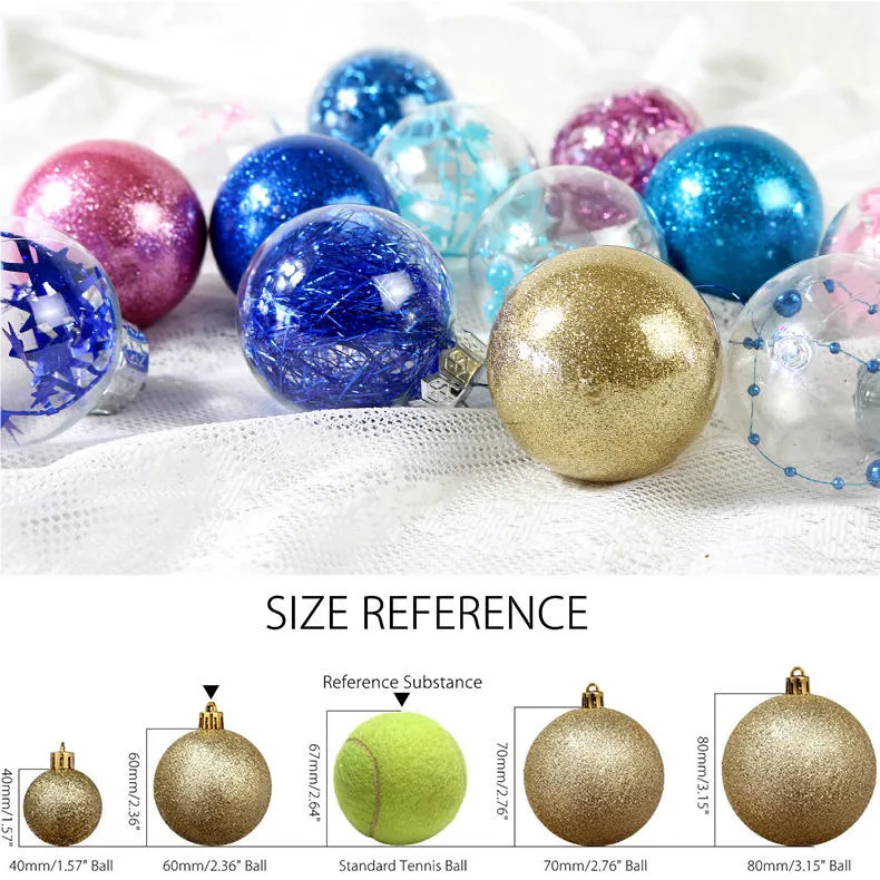 Xmas Ball Champagne Purple Hanging Shatterproof Clear Plastic Christmas Ball Set