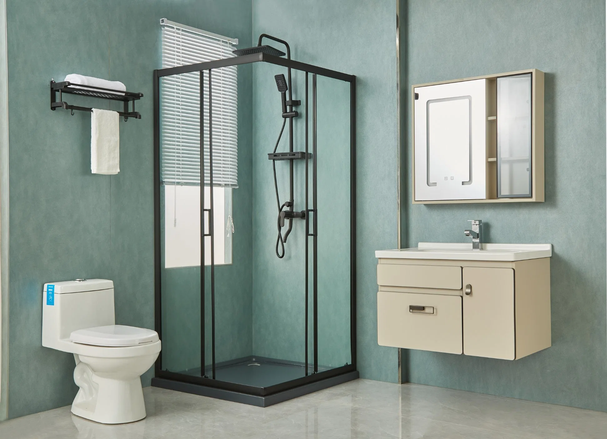 Square Sliding Door Black Frame Shower Enclosure Bathroom Door