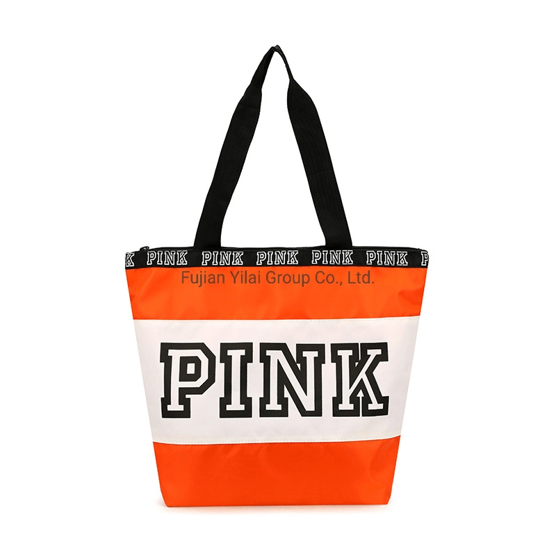 Fashion Girls Pink Travel Bag Shopping Bag for Women Beach Tote Handbag with Zipper Foldable Large Bag