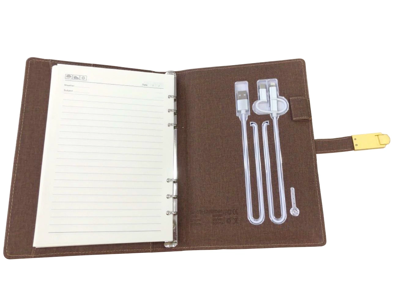 A5 Size Custom Brown PU Leather Notebook with USB Buckle for Business Supply