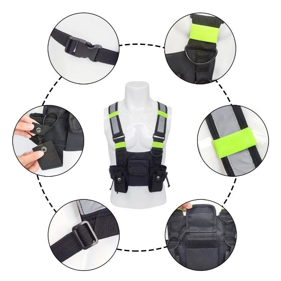 Chest Harness Chest Bag Portable Chest Front Pack Pouch Holster Rigs Fluorescent Stripe for Two Way Radio Walkie Talkie Bl13169