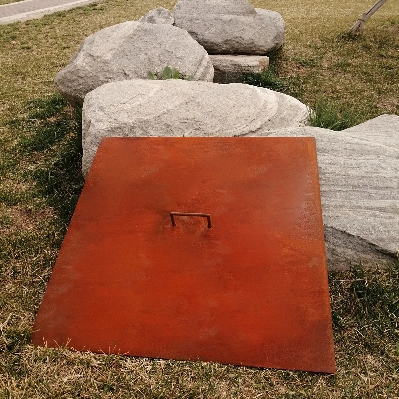 Outdoor Corten Steel Square Fire Pit Lid/Cover with Handle