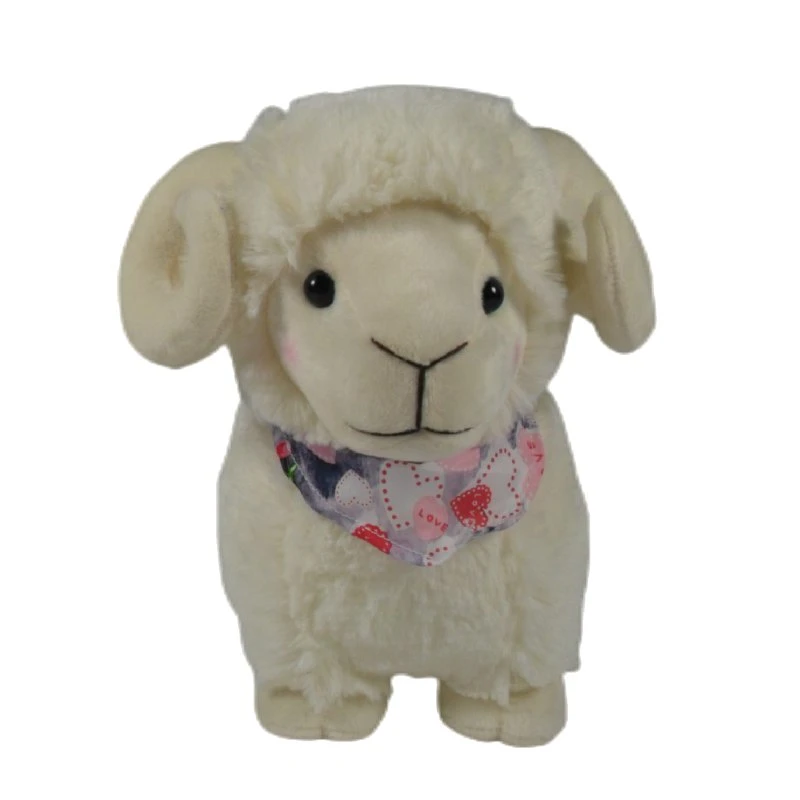 Wholesale Custom Cute Standing Goat Plush 3 Colours Animal Cream Sheep 32cm Soft Stuffed Kids Lamb Toys with Scarf Promotional Children Gift