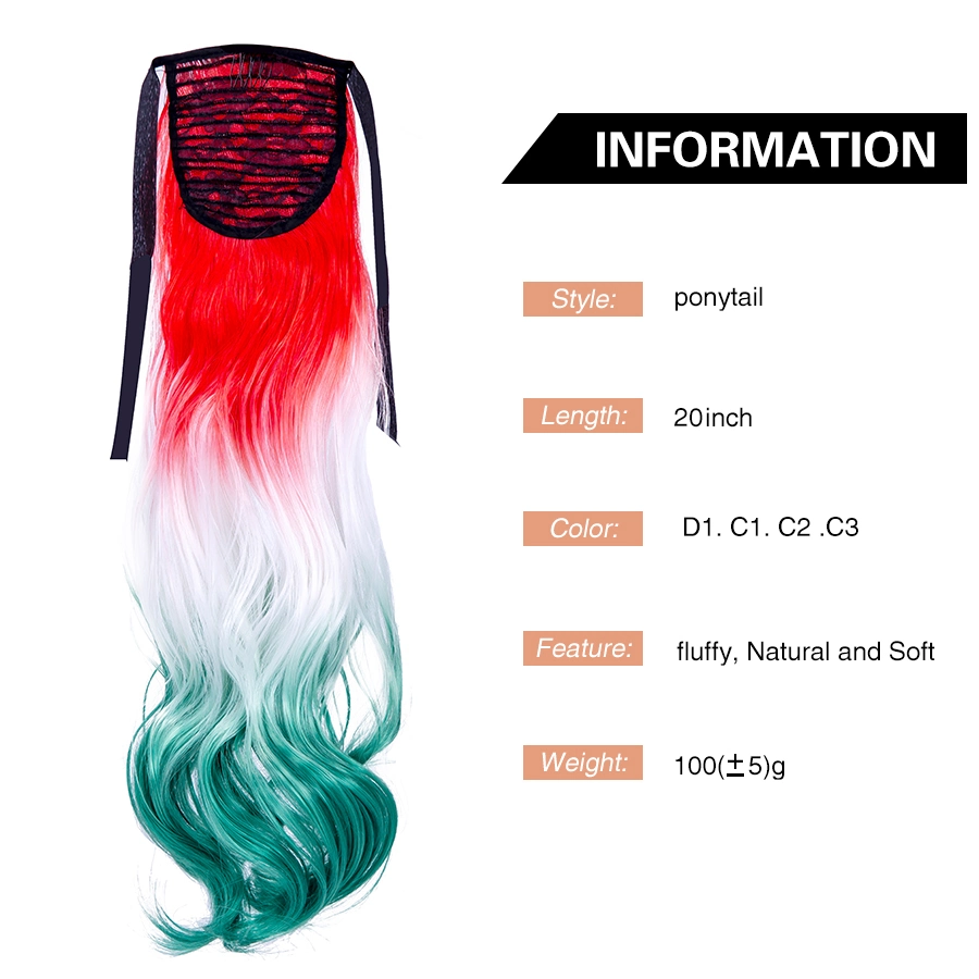 Alileader Ombre Color Highlight 20inch Long Water Wave Ponytail Tie up Synthetic Ponytail Extension with Ribbon Band