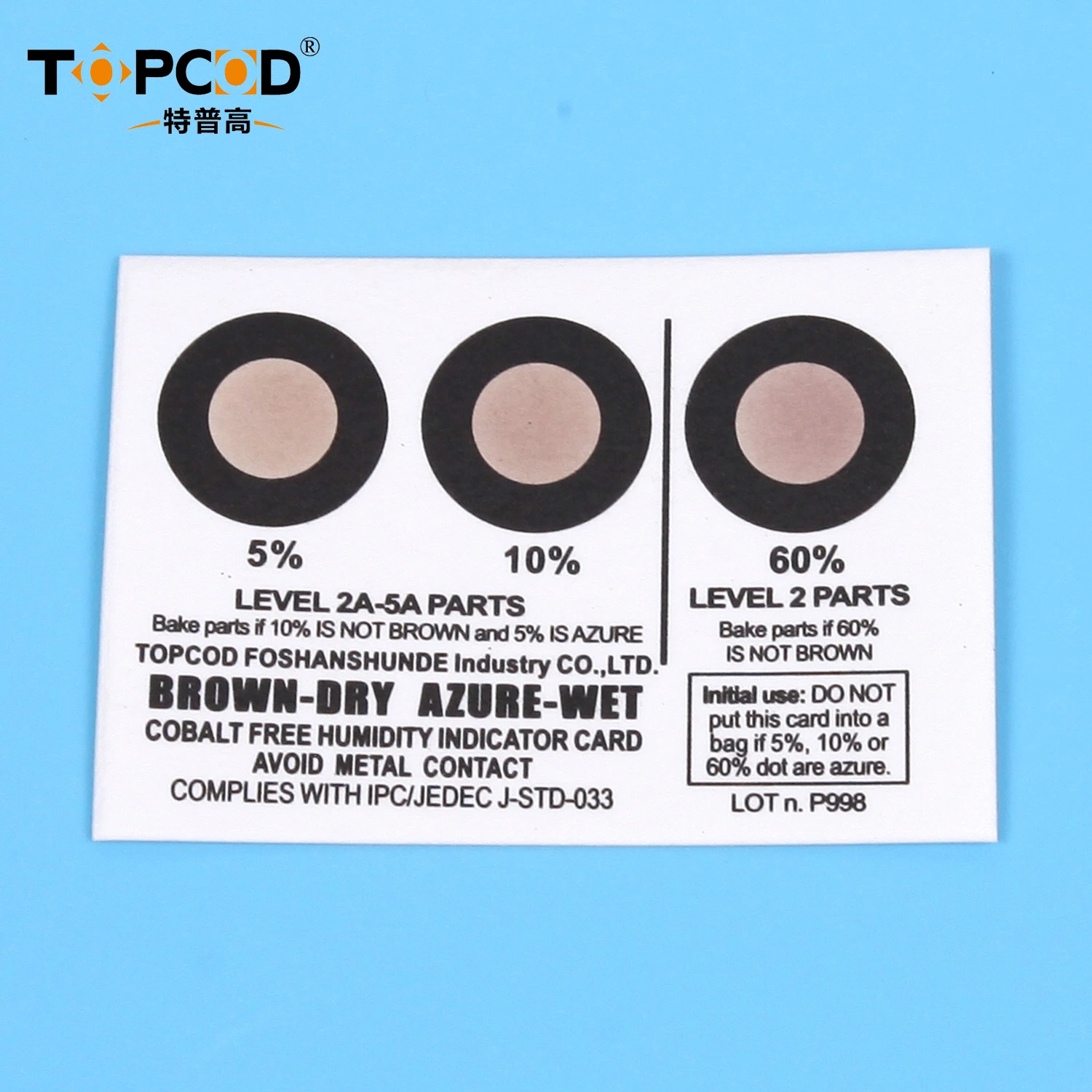 Brown to Blue Hic Humidity Indicator Card with Cobalt Free (6 dots) for Optical Equipment