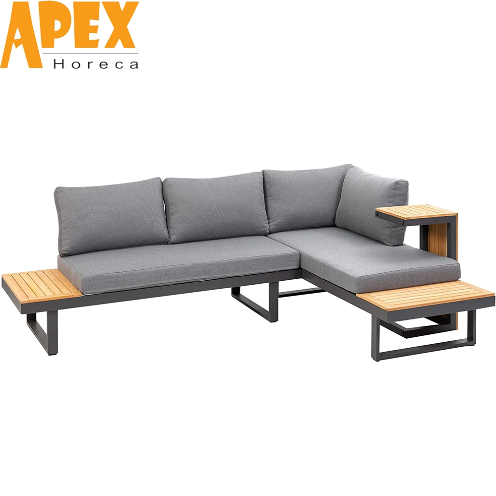 Conjunto de sofá em forma de L para exterior com combinação de móveis de madeira em promoção