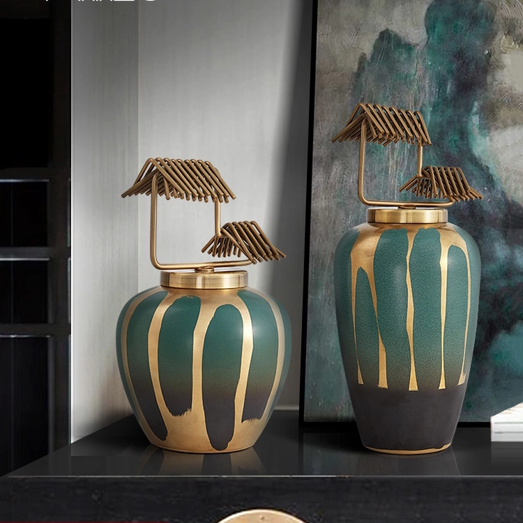 Nova decoração de estilo chinês Jingdezhen Mobiliário jarra de armazenamento de cerâmica Sala Restaurante Vaso Floral Acessórios