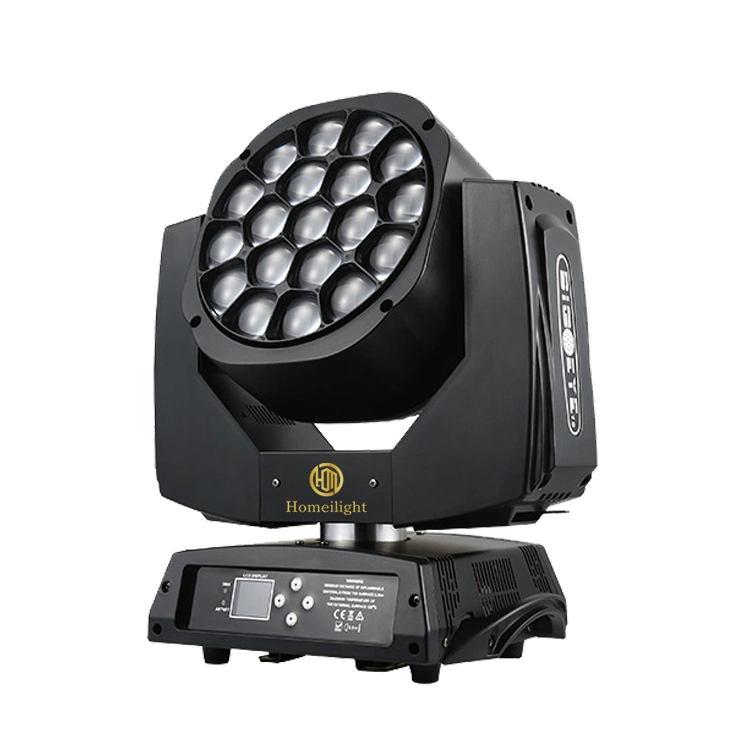 DMX 19*15 واط، إضاءة عالية، LED Bee Eye Zoom، تتحرك المصباح الأمامي