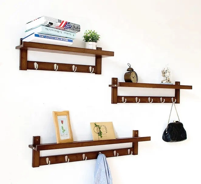 Handmade Rustic Solid Wood Wall Floating Wine Shelf