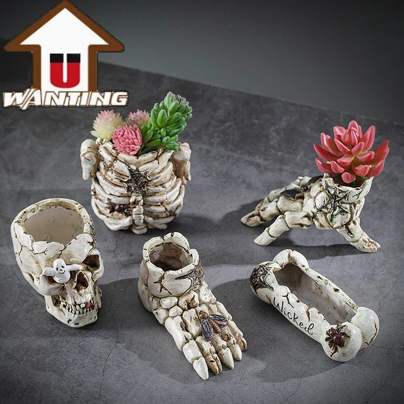 New Design Customized Hand Skeleton Flower Pot Garden Decoration Handicraft Resin Decor