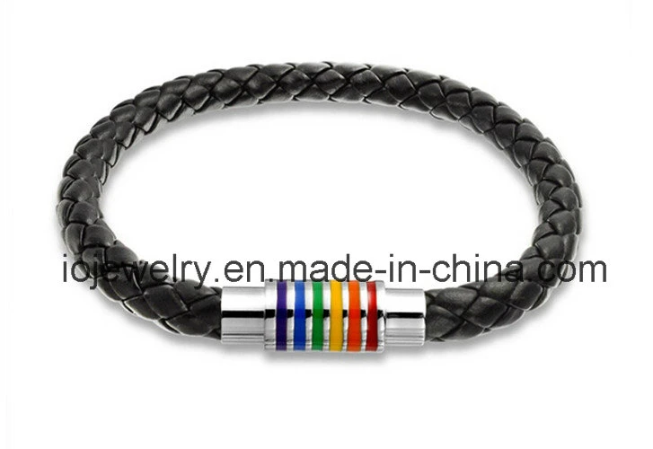 Braided Design Jewelry Black Leather Braided Bracelet with Magnetic Clasp