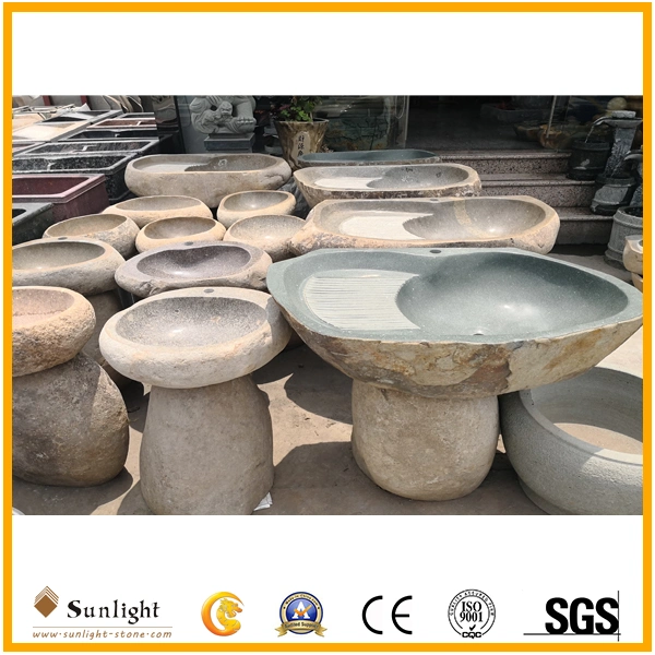 Natural Outdoor Granite Stone Round Garden Wash Basin Pedestal Sinks