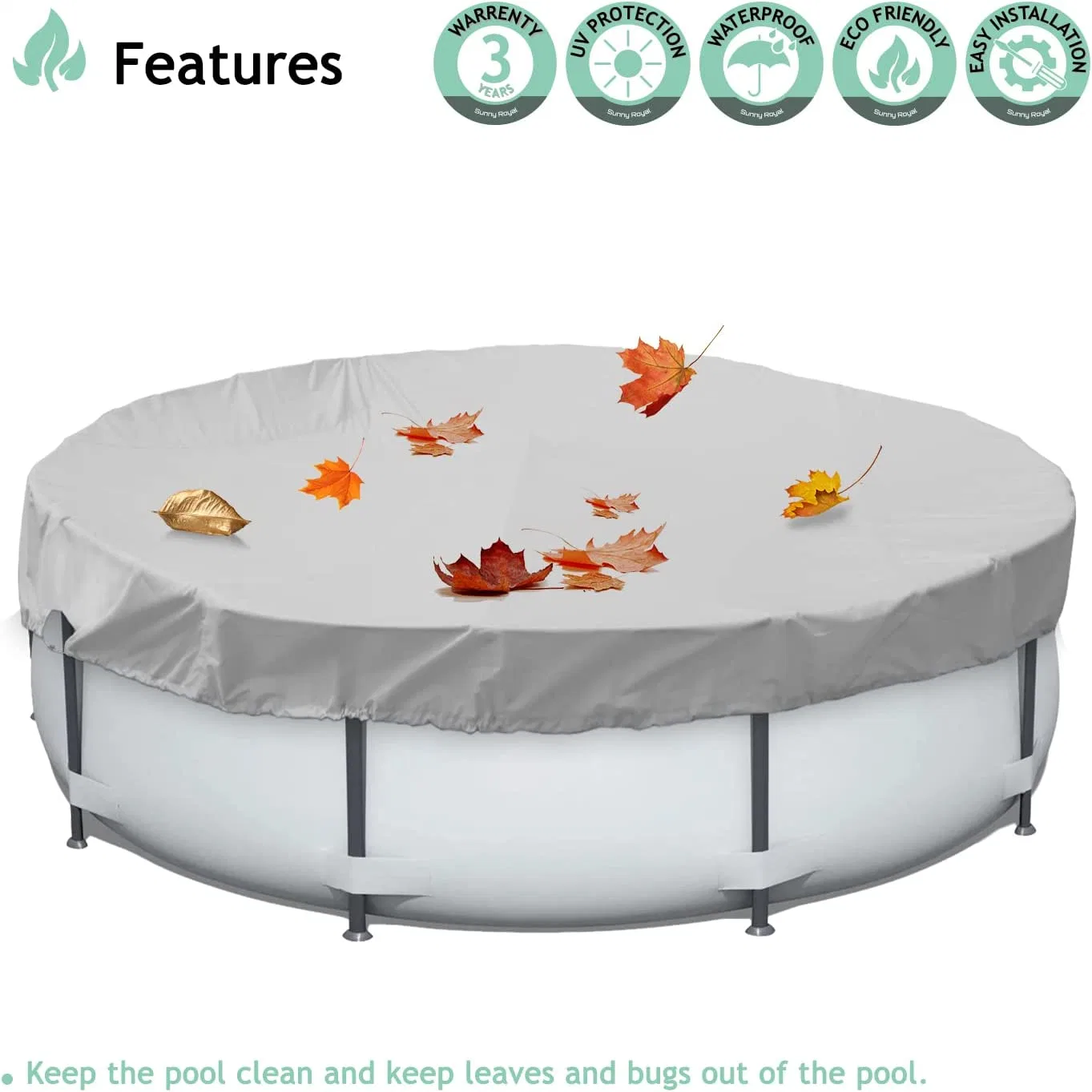 Dandelion Round Winter Pool Cover for 8&prime; FT Swimming Pool Tank, Waterproof Pool Safety Cover with UV Protection