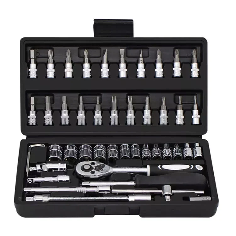 46 Pieces 1/4" Manual Car Repair Hand Tool Sets Impact Spanner Small Socket Wrench Sets Socket Wrench Sets