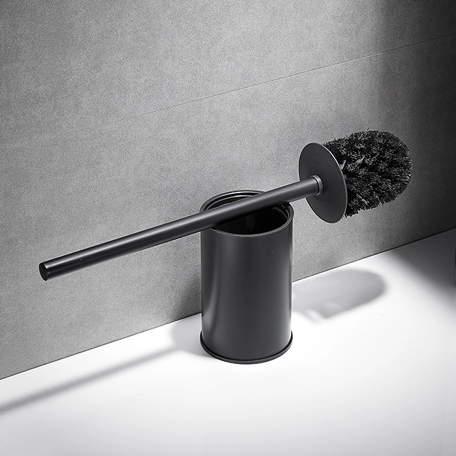 Nc9898-MB1 Light Luxury SUS304 Bathroom Accessories Free Standing Matt Black Round Toilet Brush Holder