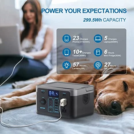 Light and Long Endurance Portable Power Station LiFePO4 Battery 2*AC Outlet 110V/300W Solar Generators with 4 Ways to Recharge