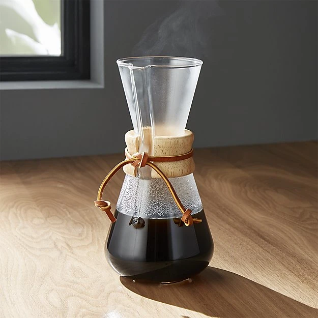 Coffee Pot Pour Over Coffee Maker Reusable with Stainless Steel Filter Heat Resistant Glass Coffee Dripper with Real Wood Collar Holder