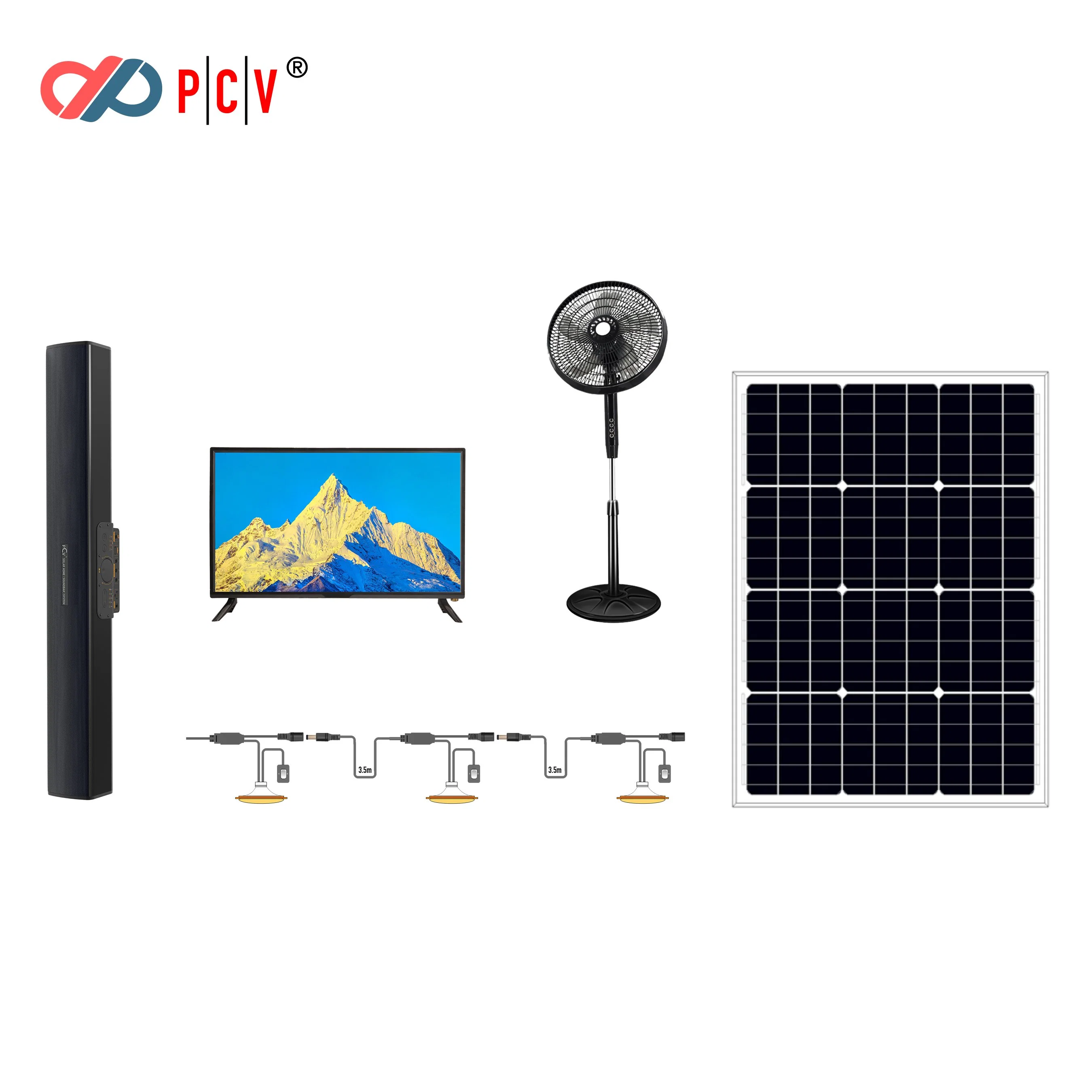 Pcv High-Quality Solar Soundbar TV System for Solar Home Power Supply 30-40W Speakers+Low Energy Consumption TV Mini Solar Home Theatre