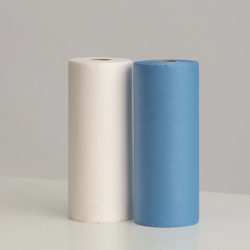 Blue/White Color Embossed Nonwoven Wood Pulp Industrial Cleaning Roll