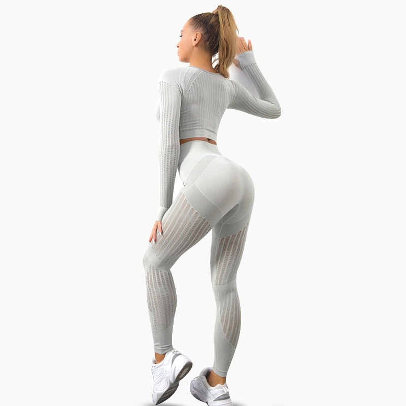 Popular Seamless Yoga Suit 2 Piece Sports Shirts Crop Top Leggings Gym Clothes Fitness Tracksuit Workout Set