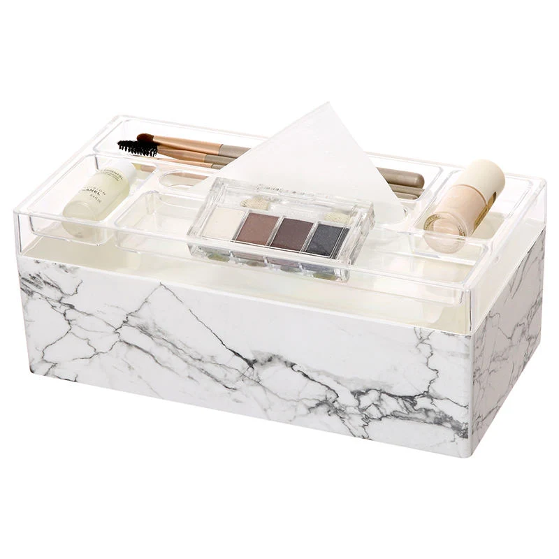 Multifuntiona Marble Printing Home Organizer Rectangle Acrylic Tissue Holder Plastic Tissue Box