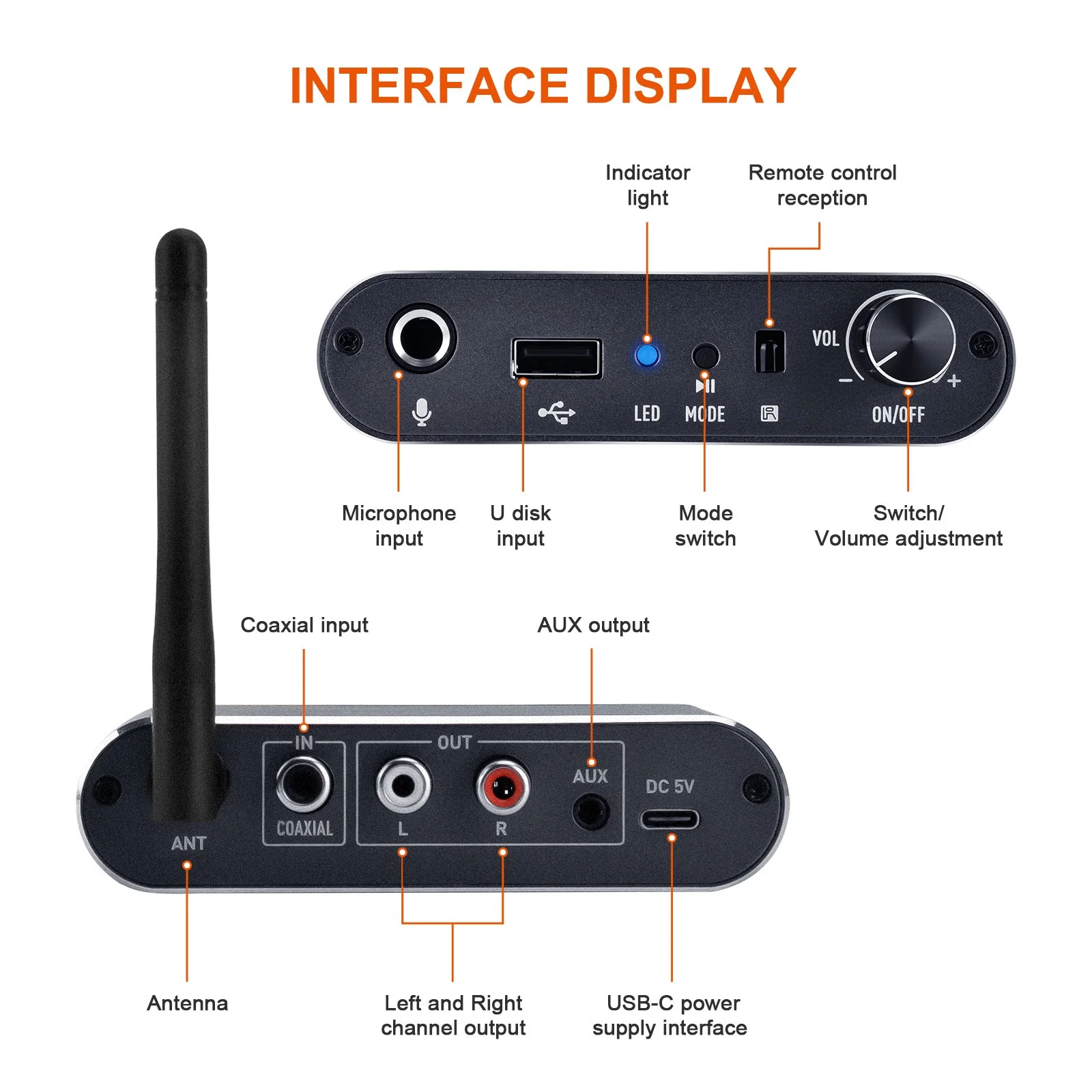 محول Gtmedia A1 Bluetooth 5.2 مستقبل متحد المحور للصوت مع R/L 3.5 مم مهايئات Aux متوافقة مع معظم الهواتف الذكية