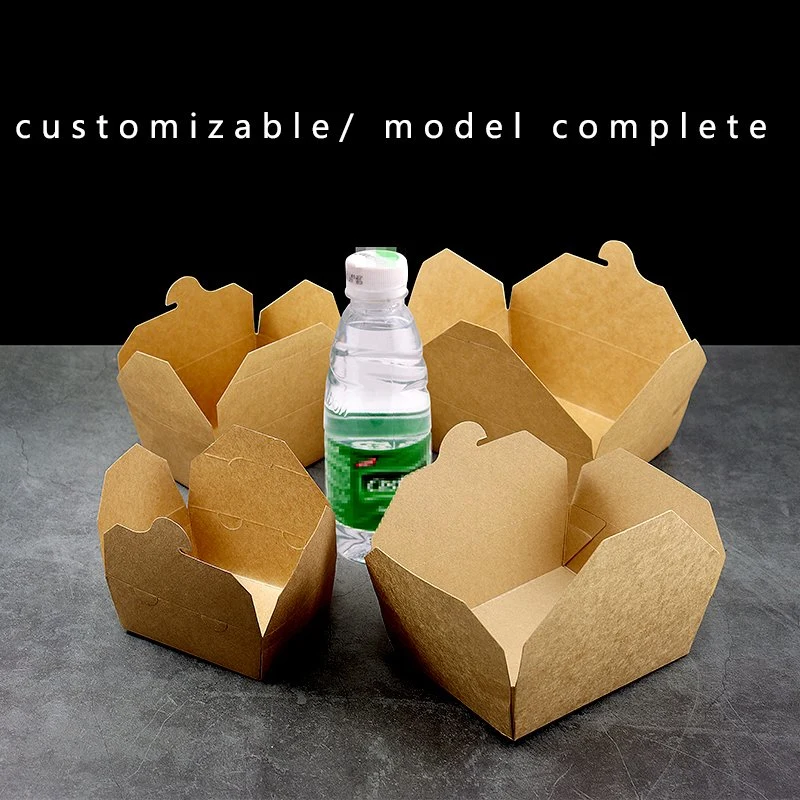 Custom Impreso reciclable Lunch Box Kraft Brown Cajas de comida desechables Kraft papel Fried Chicken Packaging Box Salad Box Embalaje de alimentos