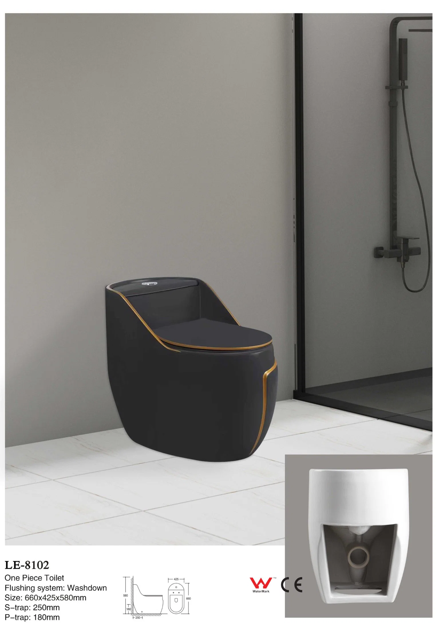 Elongated Floor Mounted Dual Flush One Piece Black Bathroom Ceramic Toilet 8102-1A