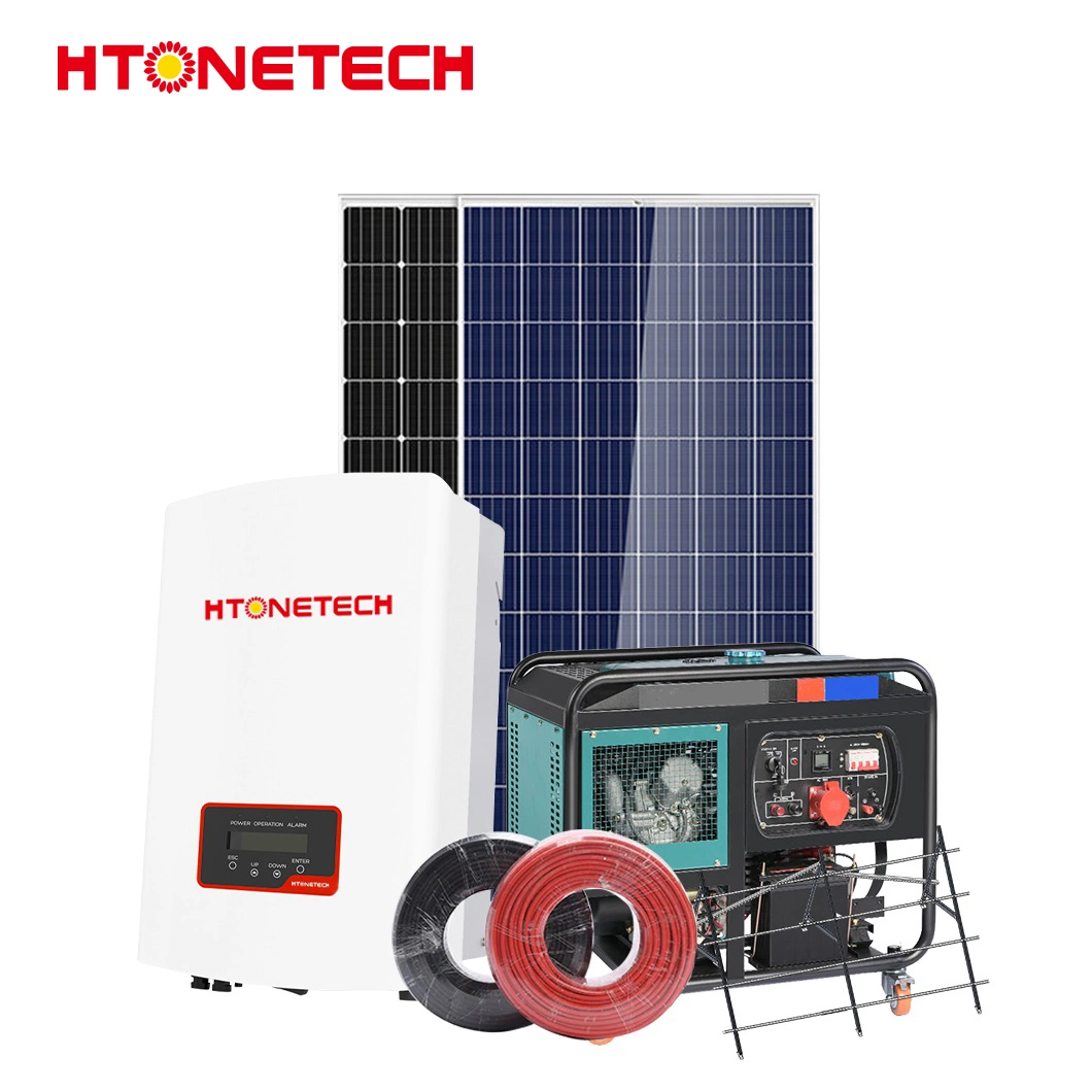 Htonetech 500 كيلو واط تصنيع اللوحة الشمسية الرياح عاكس الرياح الصين 5 كيلو واط في نظام الطاقة الريحية الشمسية الهجين للشبكة مع محرك الديزل بقدرة 75 كيلوفولت أمبير المولد