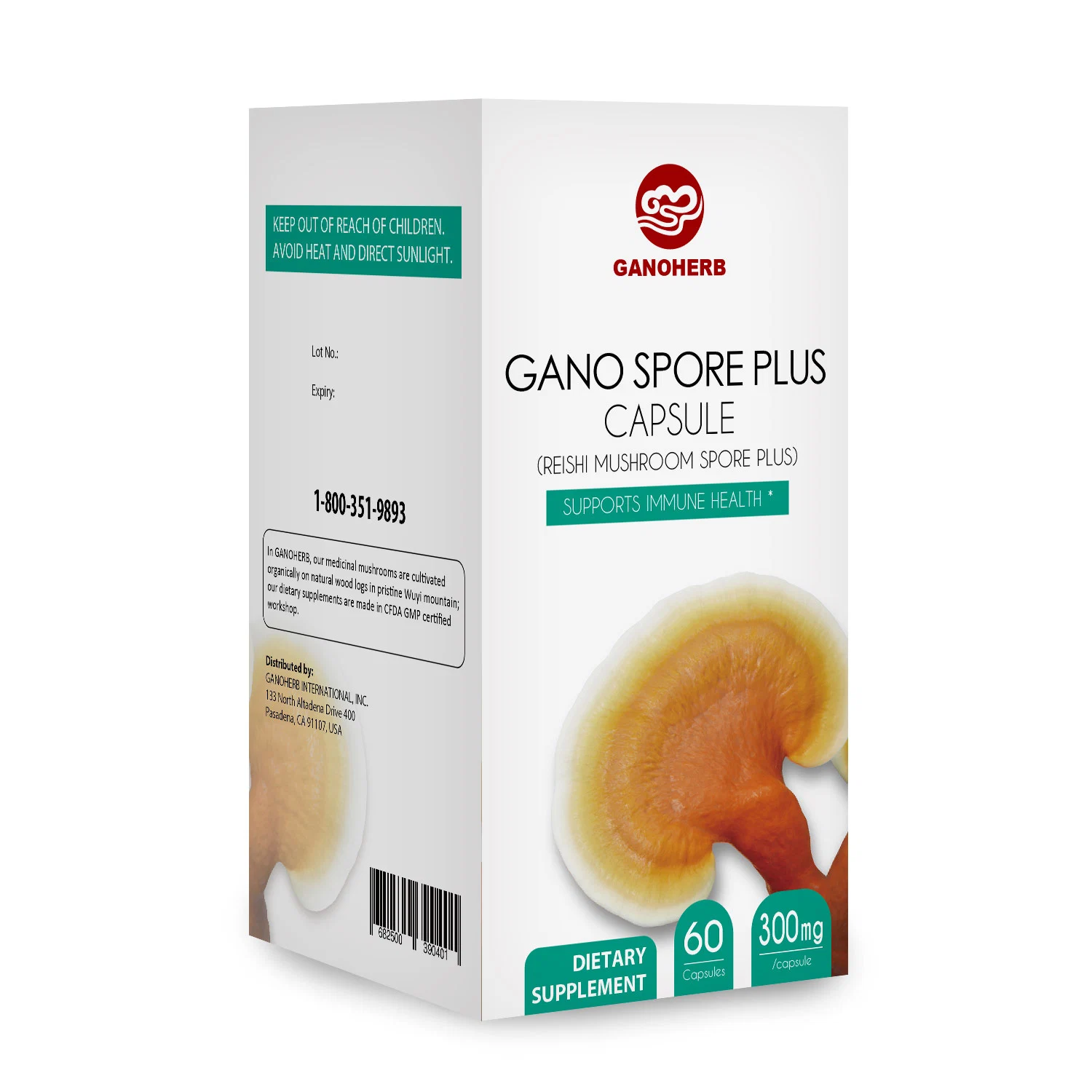 Ganoherb esporas de hongos Reishi orgánica cápsulas con 100% de la Ganoderma lucidum espora en polvo para aumentar el sistema inmunológico natural vegano no OMG y Libre de Gluten 60 Vegg