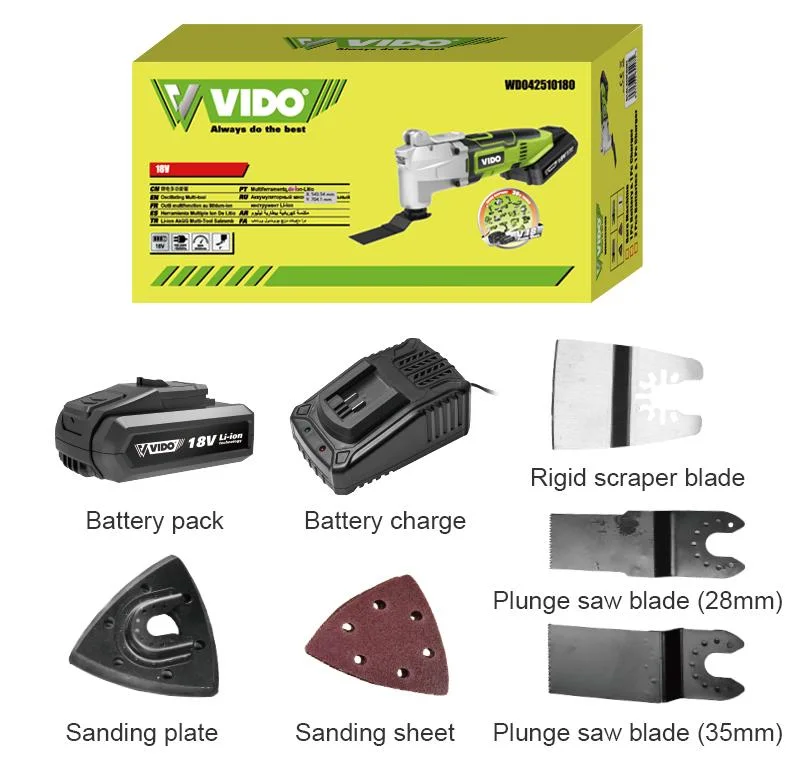 Vido 18V Lithium Cordless Oscillation Multi Tool for Cutting/Scraping/Sanding/Grinding