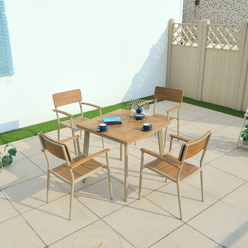 Patio Courtyard Outdoor Garden Plastic Wood Furniture Dining Chair and Table Set