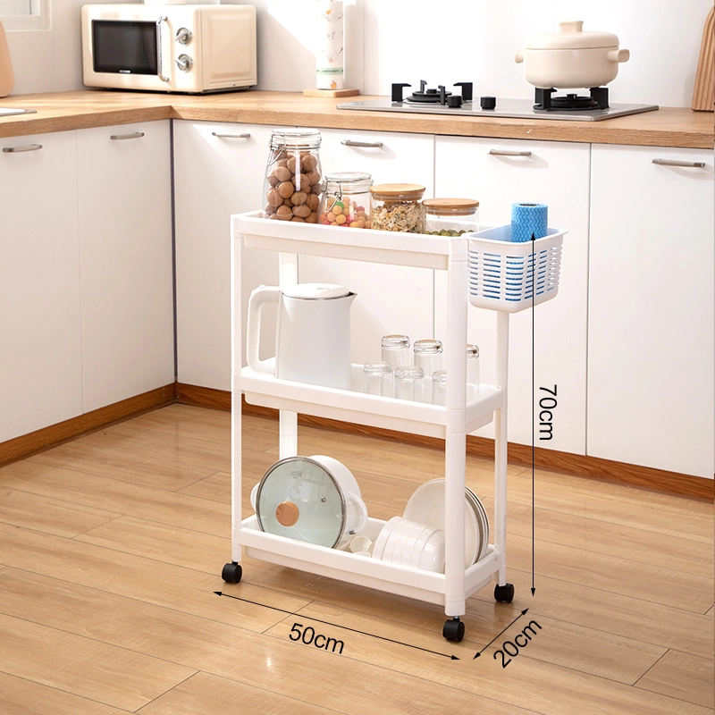 4 Layers Hot Selling Multi-Function Movable Plastic Slim Toys Fruit Vegetable Kitchen Bathroom Storage Rack with Wheels and Basket