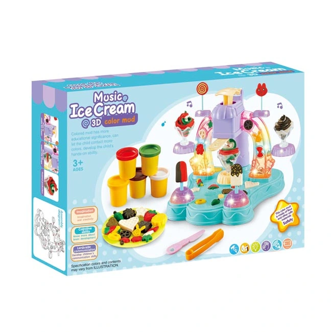 Popular Toy Ice Cream Machine Play Dough 3D Color Mud Early Educational Toys Play Clay Kids Play Doh with Music Light