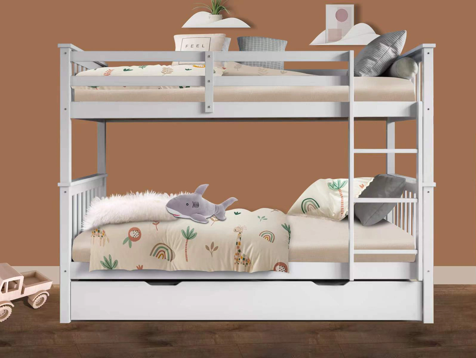 Modern Bedroom Furniture Children Kids Furniture Grey White Solid Wood MDF Children Bunk Bed