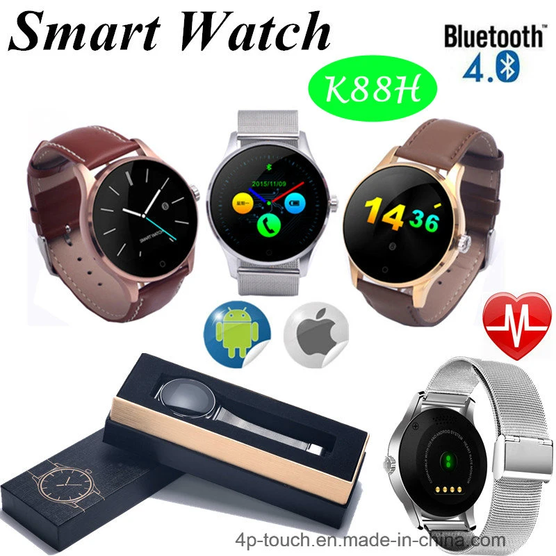 Nuevo estilo de acero inoxidable llamada Bluetooth Reloj inteligente con Monitor de Ritmo Cardíaco para Android IOS teléfono K88h