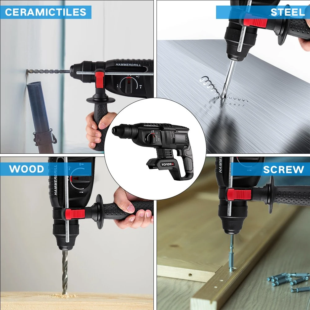 Yofidra sin escobillas de 26mm martillo eléctrico Electric Taladro de impacto Pick inalámbrico multifunción herramienta rotatoria de 18V Batería.