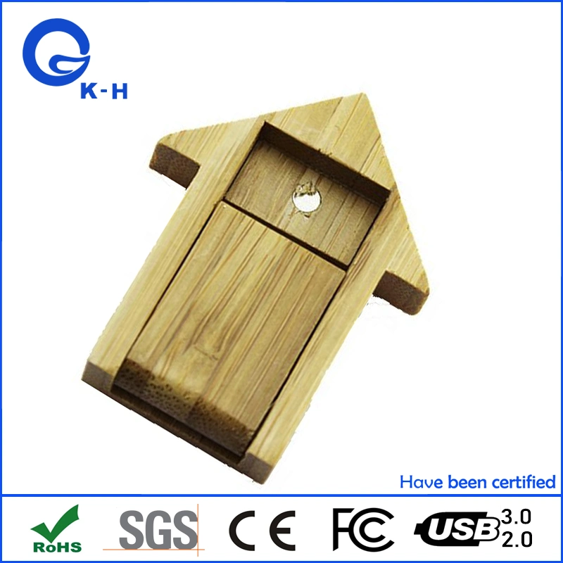 Wooden House USB Keys Flash 16GB 32GB 64GB Storage Engraving 128GB