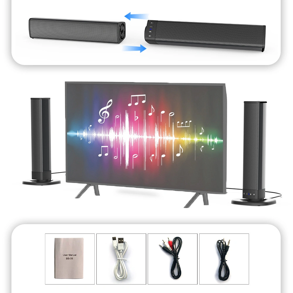 Detachable 2.0 Channel Bluetooth Mini TV Soundbar Foldable Split Home Theater Speaker