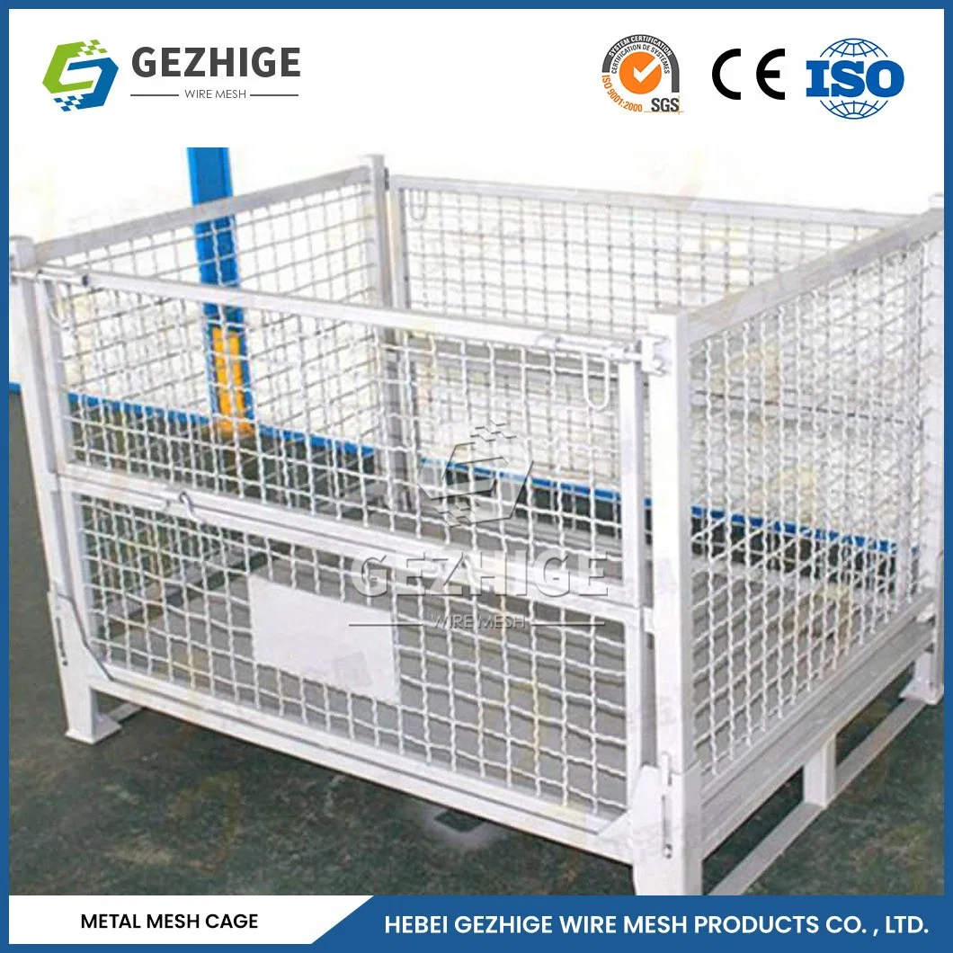 Gezhige China Heavy Foldable Wire Mesh Metal Pallet Folding Warehouse Lockable Storage Cages Wire Mesh Container